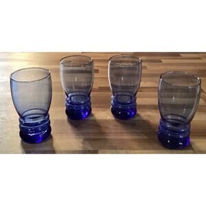 Vintage Libbey MCM Cobalt Blue Bangles 6.25“ Glass Tumblers Set of 4